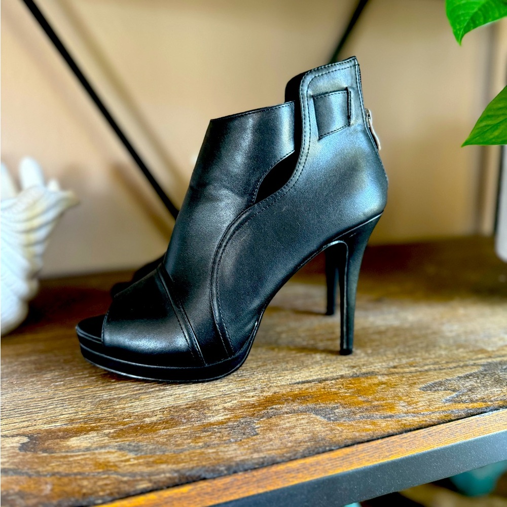 Black Open Toe Ankle Boots w/ Spiked Heel